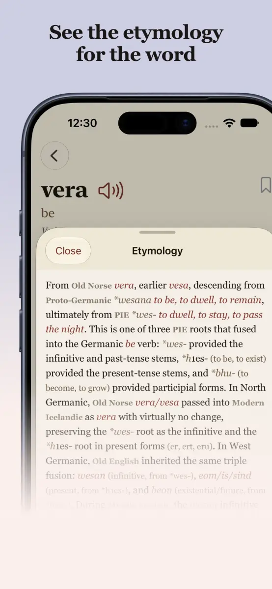 Icelandic-English Dictionary on iPhone — etymology