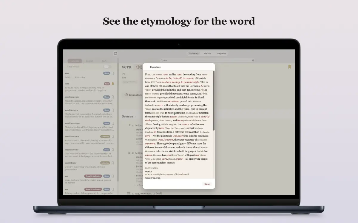 Icelandic-English Dictionary on Mac — etymology