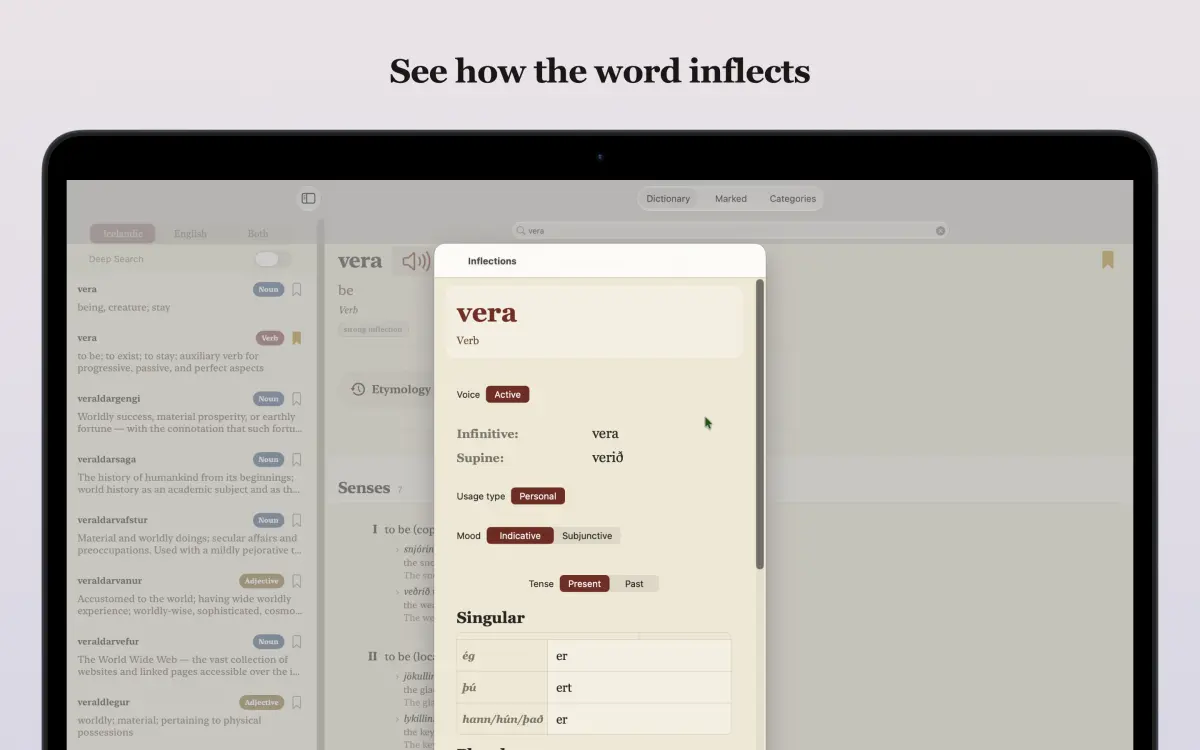 Icelandic-English Dictionary on Mac — inflection tables