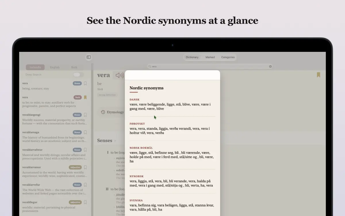Icelandic-English Dictionary on Mac — Nordic synonyms