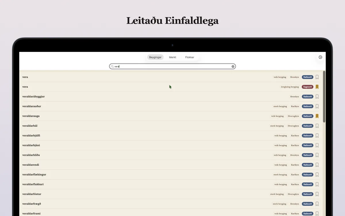 Íslenskar Beygingar á Mac — leit